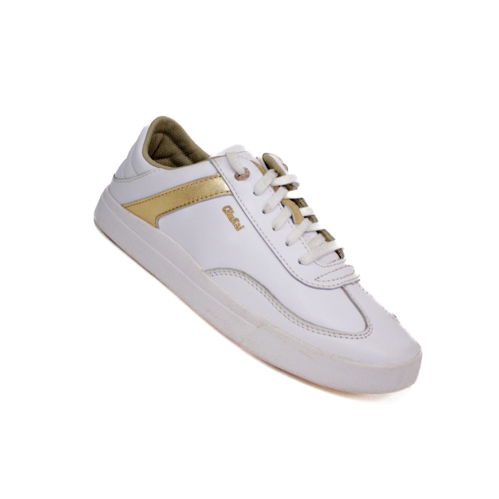 OluKai Haupu White Gold Leather Low Top Sneakers 20493-4R4R Womens Size 8